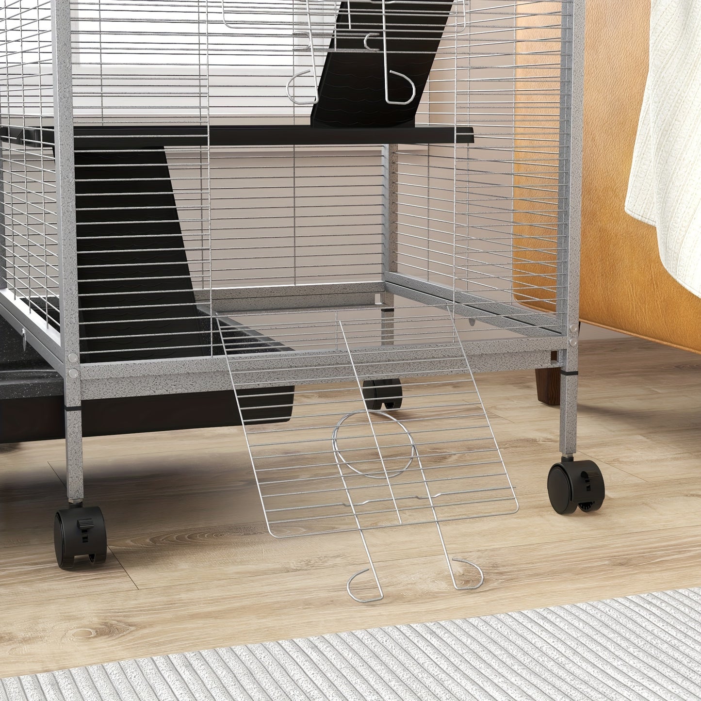 Metal Small Animal Cage Rolling Big Ferret Cage, with Hammock & 4 Tiers, Removable Tray, White