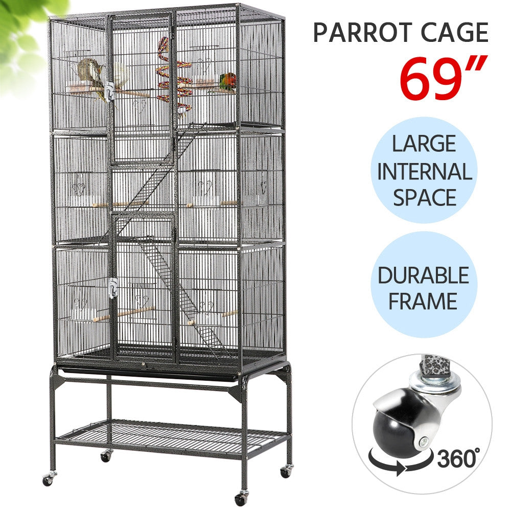 Costoffs 69-inch Large Parrot Cage Bird Cage Iron Play House with Perch Stand and Wheels