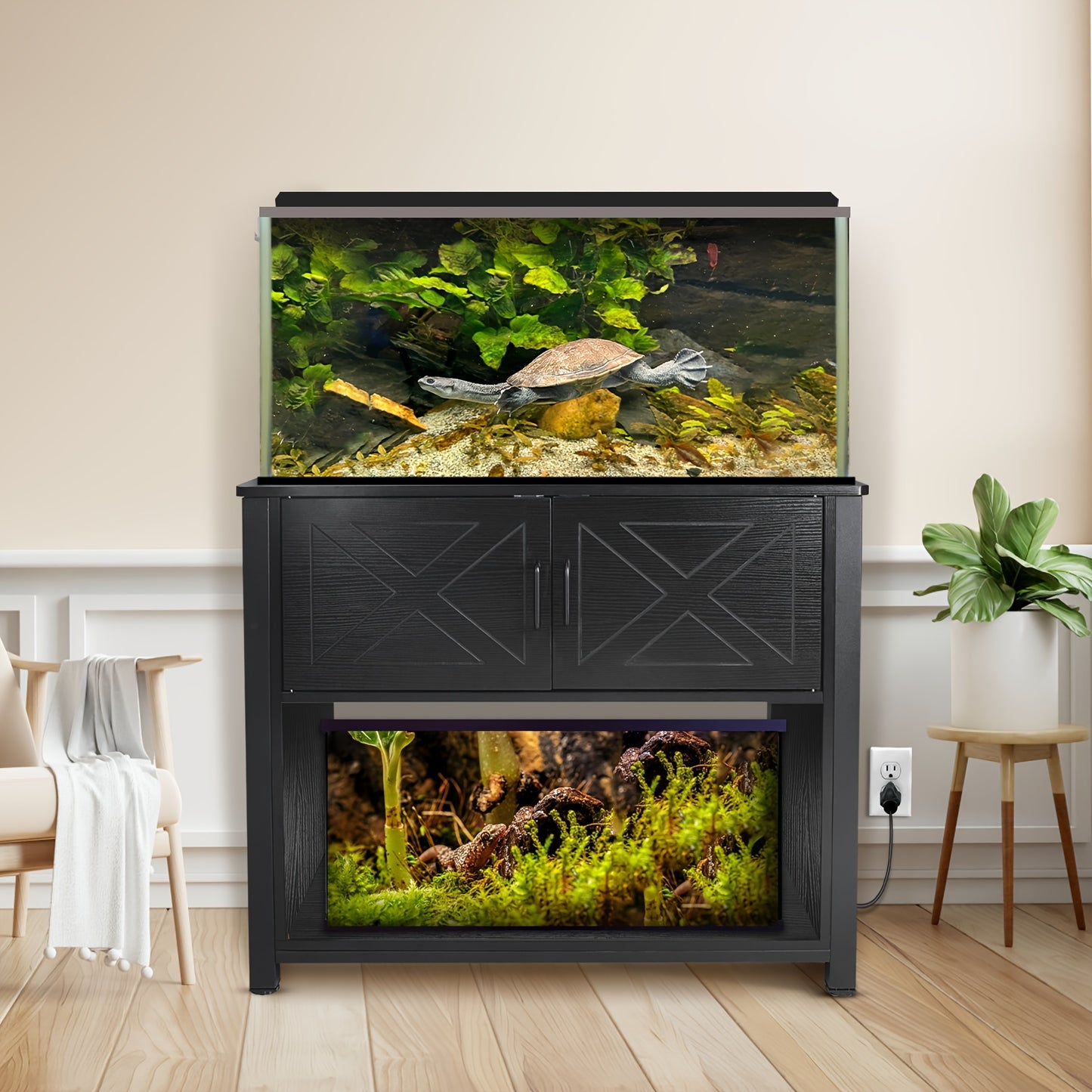 40-50 Gallon Fish Tank Stand, Metal Aquarium Stand With Cabinet & Plug For Fish Tank