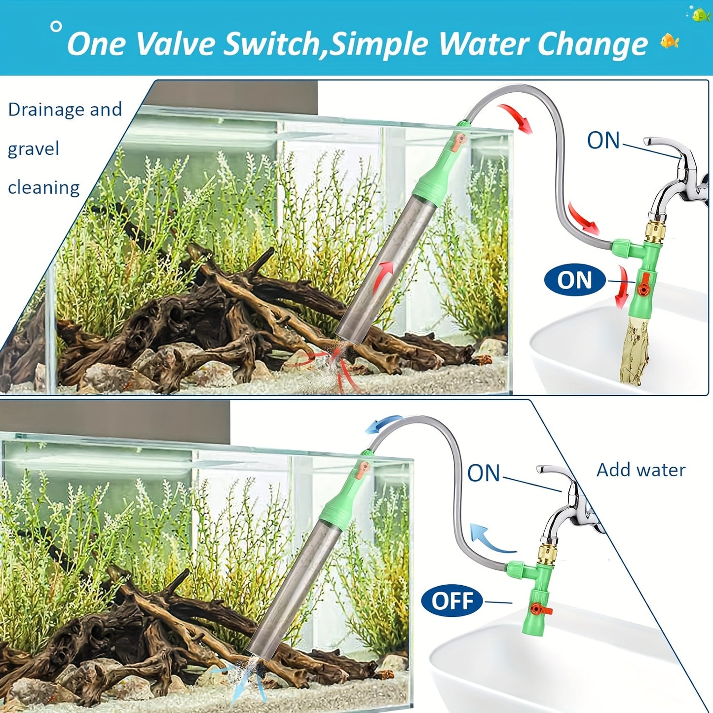 Aquarium Water Changer Kit, Siphon Fish Tank Vacuum Gravel Cleaner