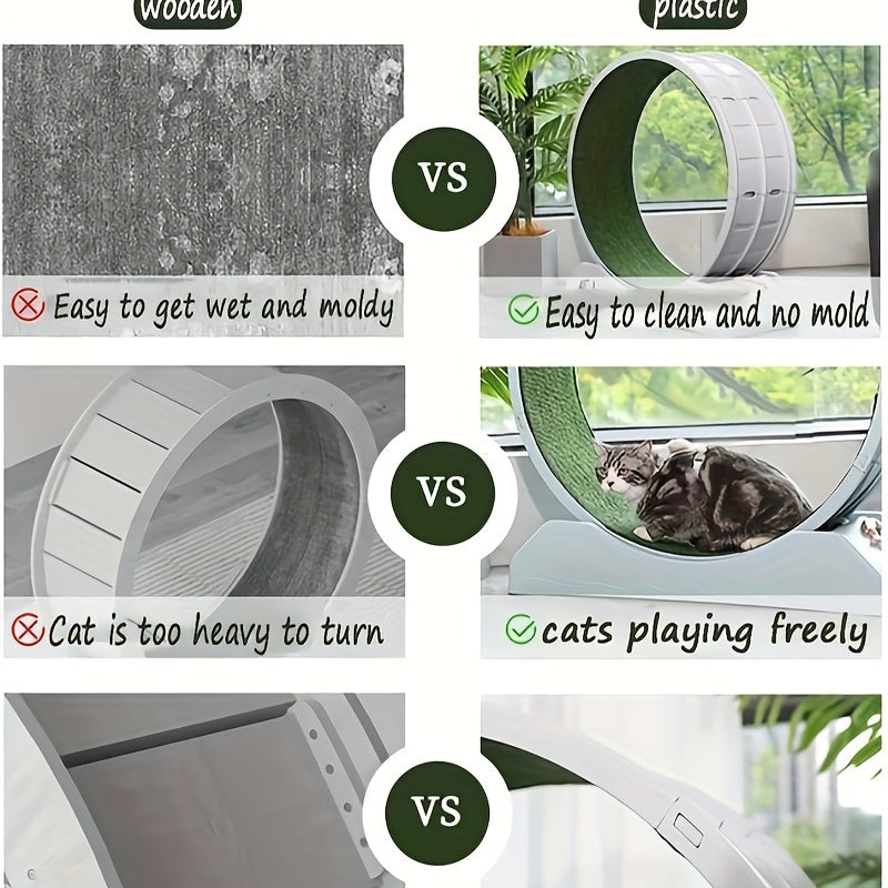 Carpeted Indoor Cat Running Wheel With Locking System, Treadmill Exerciser For Cats Suitable For Most Breeds