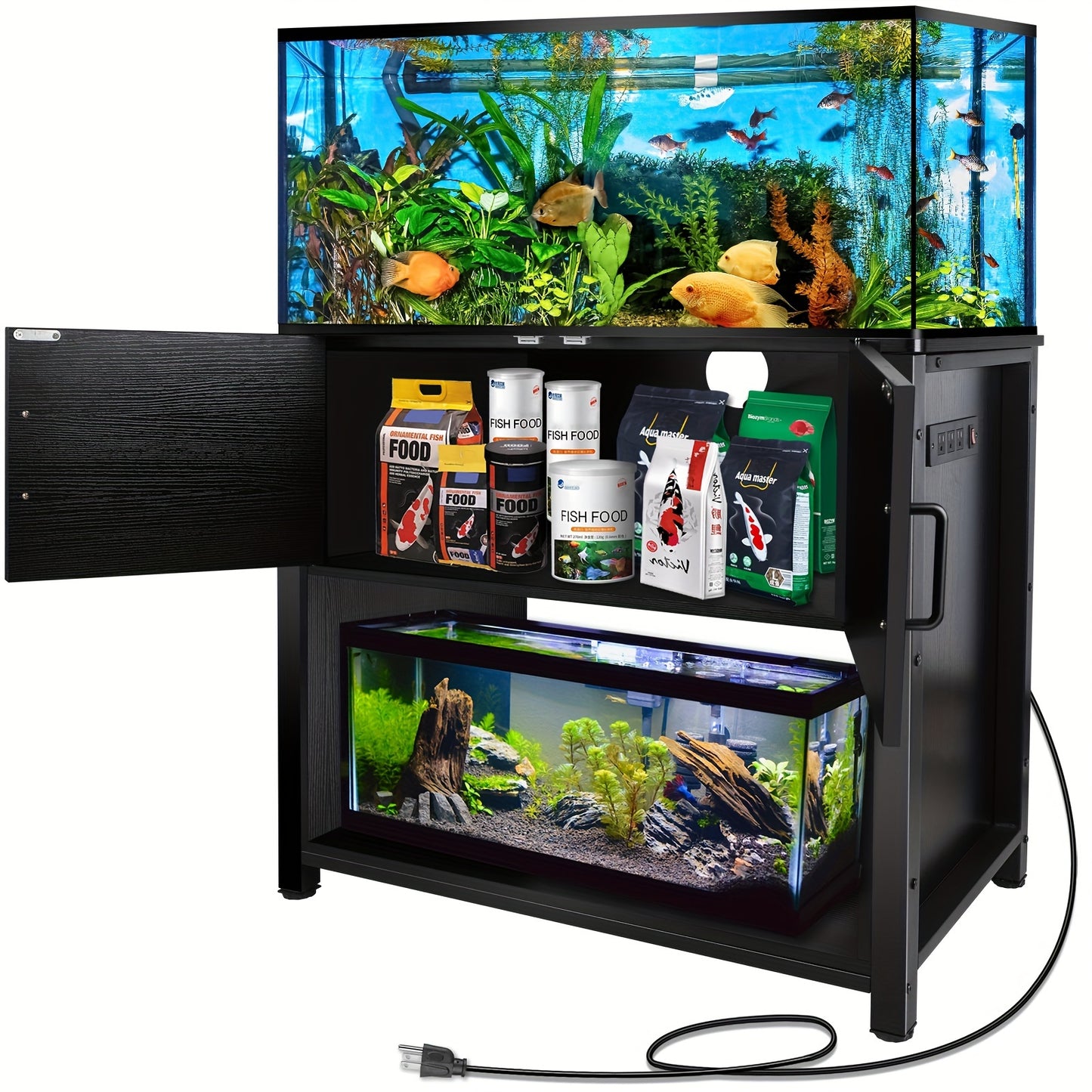 40-50 Gallon Fish Tank Stand, Metal Aquarium Stand With Cabinet & Plug For Fish Tank