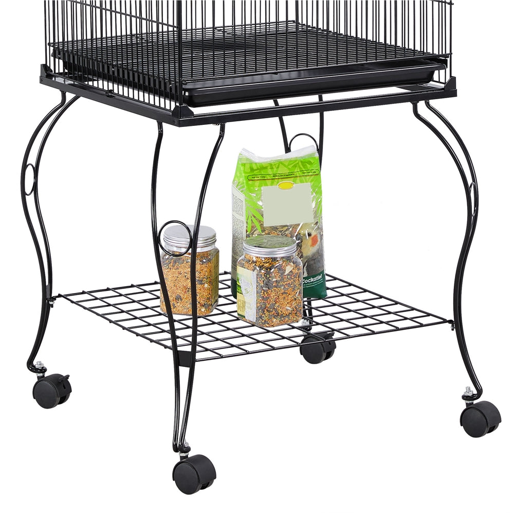 Costoffs 59"H Metal Bird Cage Rolling Parrot Cage with Open Top & Removable Stand Black