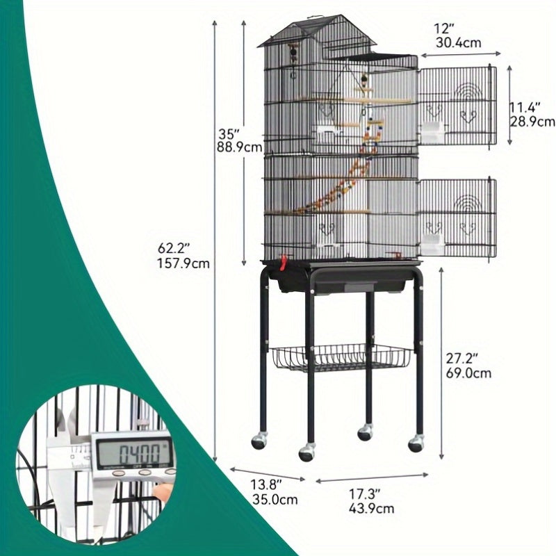 HOMIFLEX Elevated Parakeet Oasis: Expansive 62" Cage on Casters , Black
